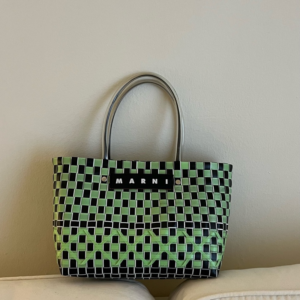 Marni Black and Green Patterned Tote